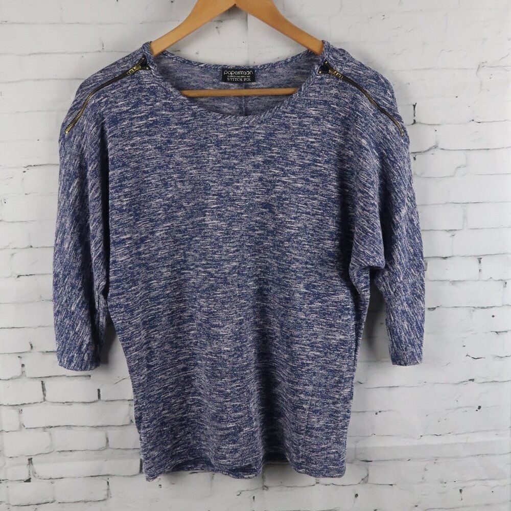 PAPERMOON PURPLE HEATHER ROUND NECK 1/2 SLEEVE LIGHTWEIGHT SWEATER SIZE SMALL